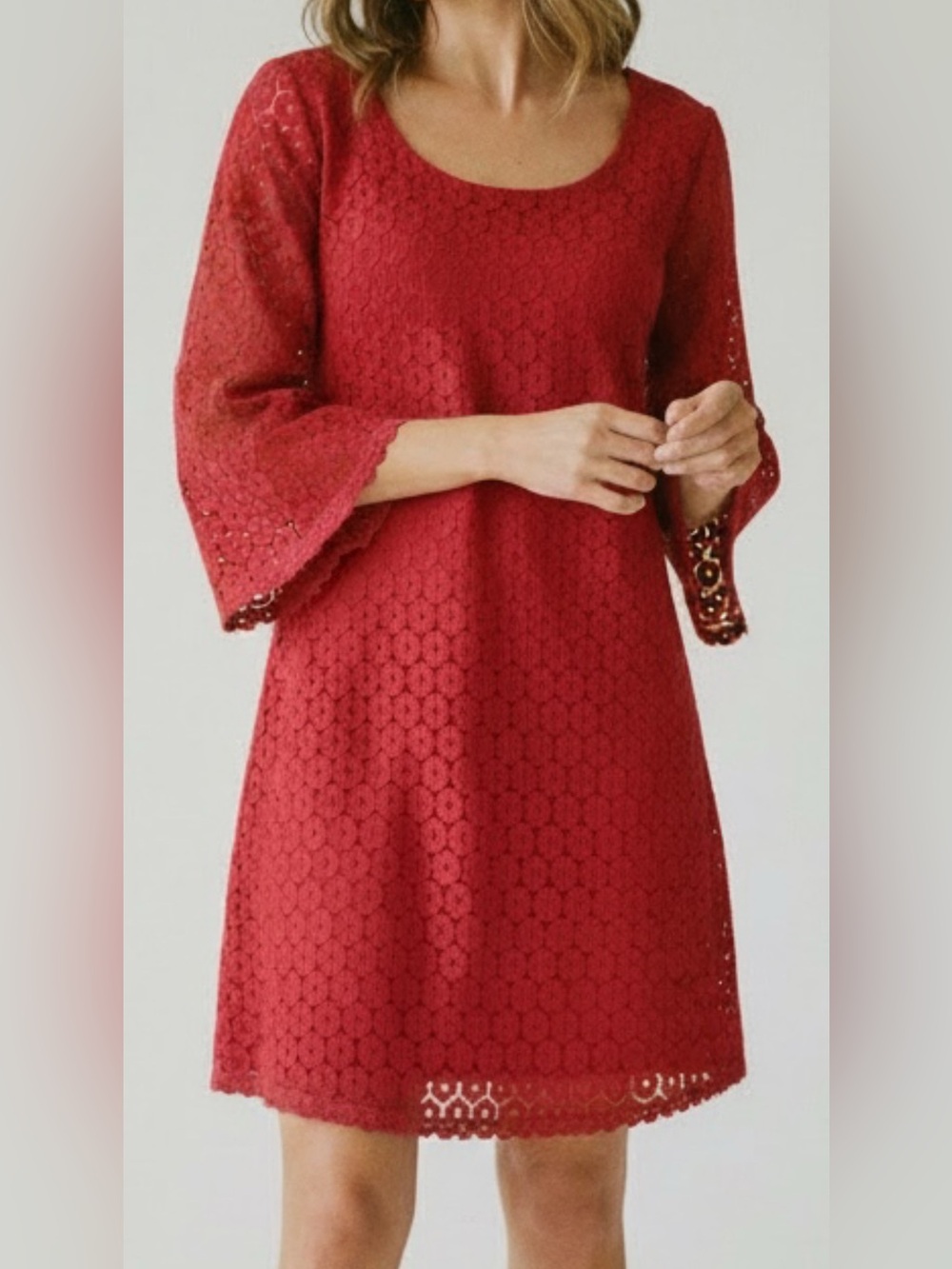 As‎ You Wish, Red A-Line Lace Overlay Dress 3/4 Sleeve Size medium